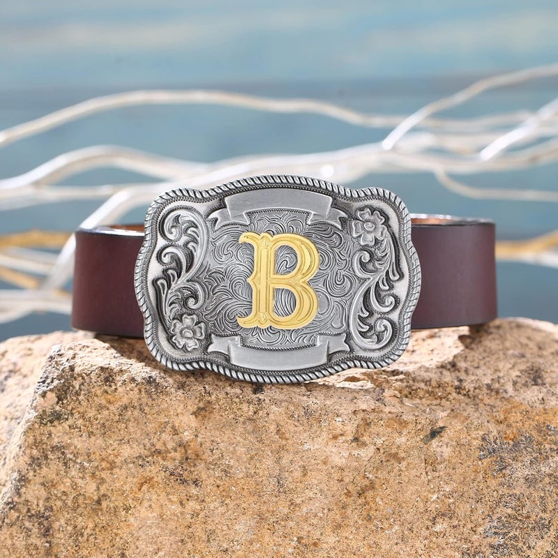 QQA Western Cowboy/Cowgirl Initial Belt Buckle Letter ABC to Z Upgrade Design for Men and Women - Image 4
